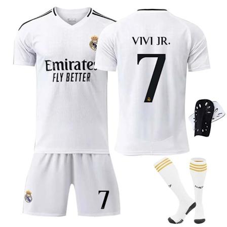 2425 Real Madrid fotballdrakt Vinicius draktsett med sokker + Beskyttelsesutstyr 28(150-160cm)