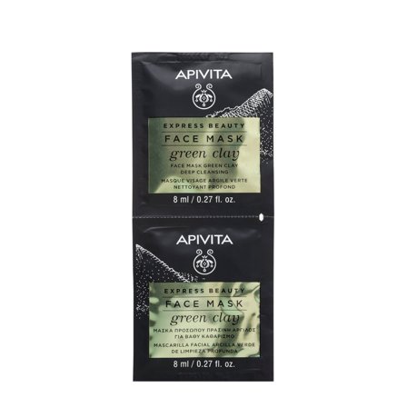 APIVITA Express Beauty - Viso Maschera Viso Detersione Profonda con Argilla Verde 2x8ml - Maschera Purificante viso