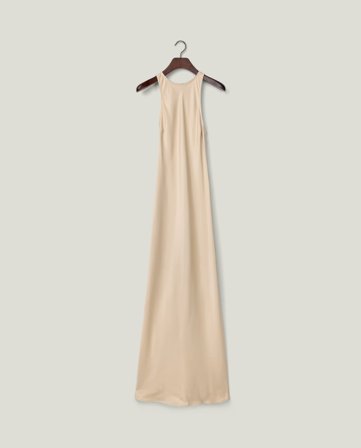 Lexington Sleeveless fitted satin dress, light beige
