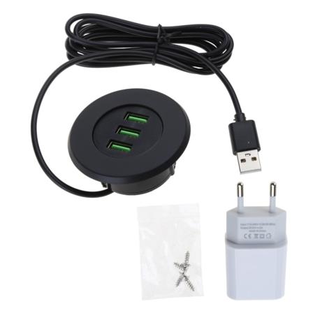 3-porttinen USB-p yt laturi Ty p yd n latausasema asennetaan 2,0 tuuman / 50 mm:n l pireik n sovittimella ja 1,5 m:n virtajohdolla - WELLNGS Black