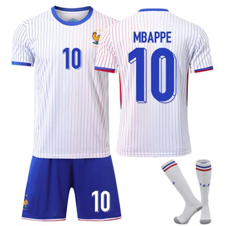 2024 EM Frankrike Bortetrøye nr. 10 Mbappe egnet for barn og voksne fotballdrakt M