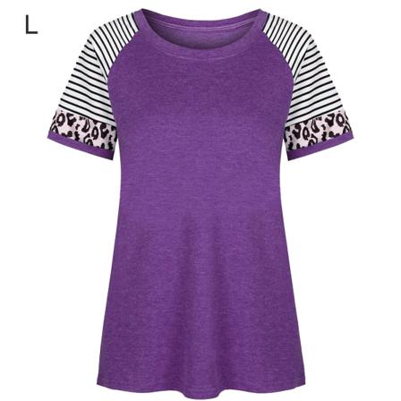 Dam T-shirt Randigt Print Kortärmad Blus Med Rund Hals,