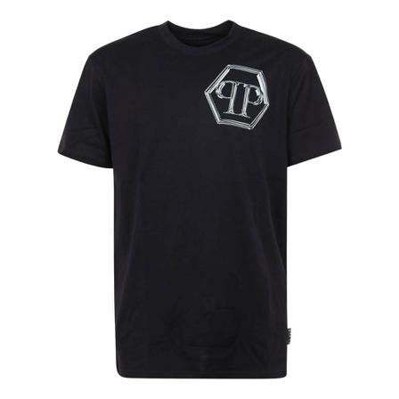 Philipp Plein, T-shirt Round Neck Hexagon Zwart, Heren, Maat:M