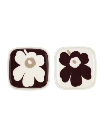 Unikko Plate 10X10Cm 2Pcs Home Tableware Plates Small Plates Monivärinen/Kuvioitu Marimekko Home