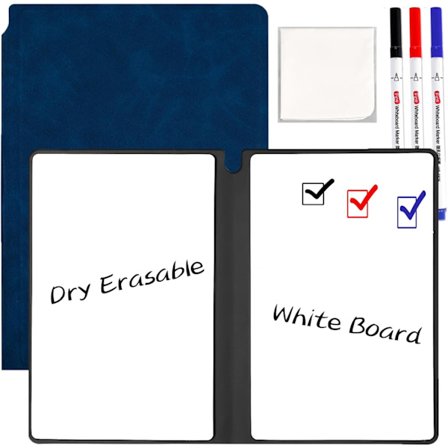 A5 Återanvändbar Whiteboard Anteckningsbok - Portabel Whiteboard med PU Läder Omslag, Inkluderar Penna & Rengöringsduk för Anteckningar, Listor & 