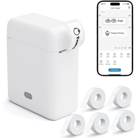 Bærbar termisk labelprinter med 5 ruller papir 20x14cm hvid til hjem, skole og kontor