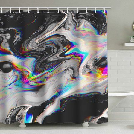 Tekstuurimarmorinen suihkuverho, jossa 12 muovikiinnikettä