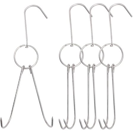 Lihaniskakoukku, lihakoukku, ruostumattomasta teräksestä valmistettu lihakoukku, pyörivät kaksoiskoukut, yhteensopiva grilliin, lihaan, kalaan, 