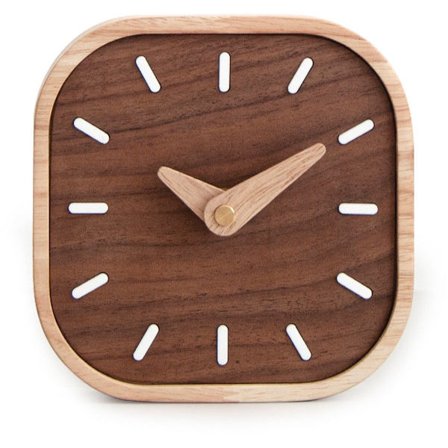 Træbordur, 13,5 cm, lydløst, ikke-tikkende lille skrivebordsur i sort valnøddetræ, sødt dekorativt ur
