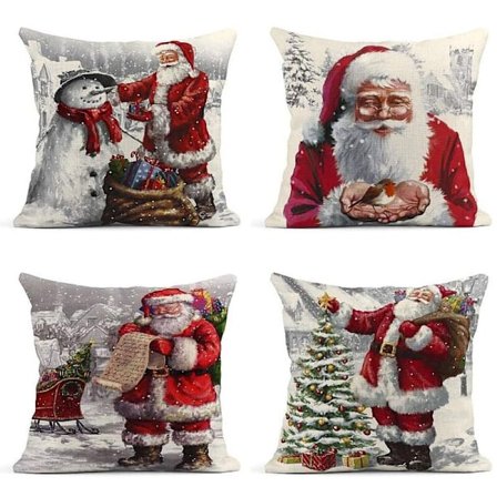 Linnekuddfodral Jultomte Snögubbe God Jul Dekorativa örngott Heminredning Fyrkantig