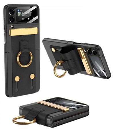 Fodral för Samsung Galaxy Z Flip 4 med rem, med kameraskydd, läderhand handledsfodral med gångjärnsskydd