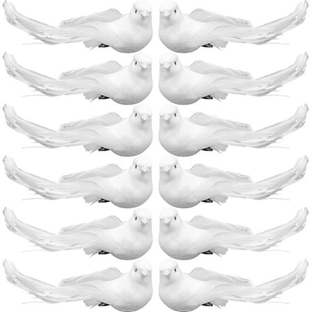 12 stk Kunstige Hvite Fugler med Klips Juletrær Bryllupskrans Pynt