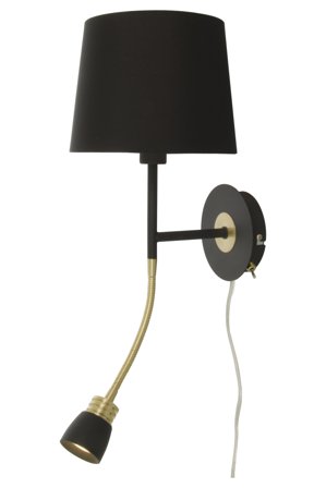 Aneta Lighting EKETORP vägglampa, svart/mässing, vägglampa med läsarm, inkl skärm