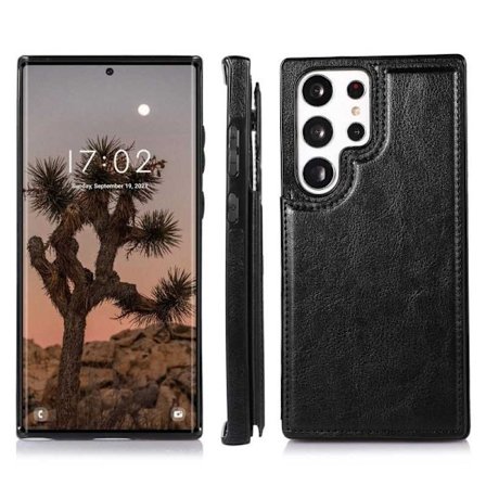 Samsung S24 Ultra Stöttåligt Skal Korthållare 3-FACK Flippr - Svart