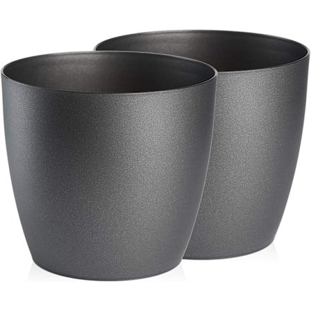 Blomsterpotte, Plastpotte, Sett med 2, Rund Form, Potte (Grafit, Ø 20 cm)