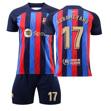 2024-2025 Barcelona trøje nr. 10 Messi nr. 9 Lewandowski 8 Pedri 30 Gavi 17 Aubameyang voksen børnesæt AUBAMEYANG NO.17 22