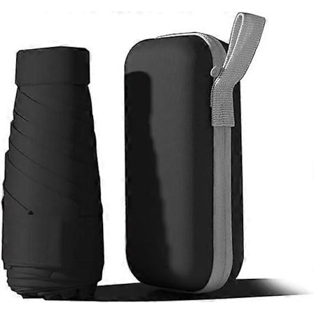 6 Ribber Mini Reise Paraply, Sterk Paraply Sammenleggbar Solparaply Vindtett Regnparaply Lett Liten Kompakt Dameparaply (Svart)