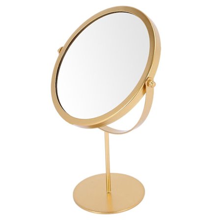 Stående Bærbar Metal Makeup Spejl Rund Form Skrivebords Vanity Spejl (guld)