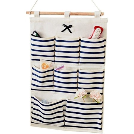 Väggförvaring fickor bomull linne garderob arrangör underkläder strumpor garderob dörr hängande diverse väska hängande arrangörer (8 fickor, blå)