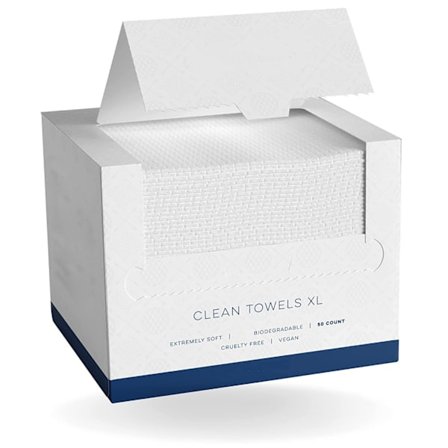 Clean Towels XL, 100% biopohjainen kasvopyyhe, kertakäyttöinen kasvopyyhe, kuivat kosteuspyyhkeet meikinpoistoon, erittäin pehmeä, 50 kpl/pakkaus
