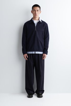 COS Homme Polo Zippé En Laine Bouillie in Bleu