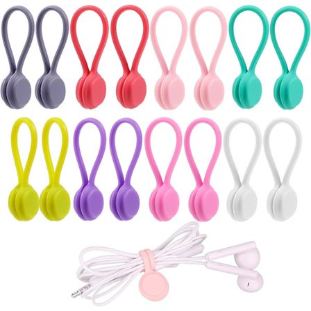 (8 farger) 16 stk magnetisk kabelklips med ledningsorganisator gjenbrukbar silikonkabelklips hodetelefonkabel USB-ladekabel penn nøkkelring