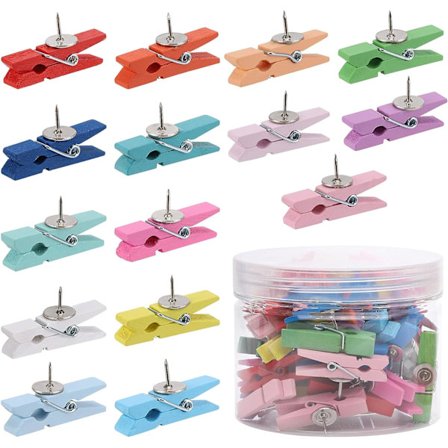 50-pack Pushpins med Träklämmor för Korktavla, Konstprojekt,
