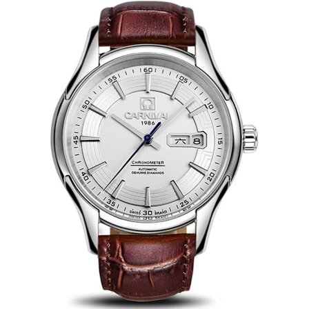 Automatiske mekaniske herreure med læderkalveskindsrem, kalender, analoge afslappede business-ure