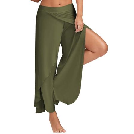 Yogabyxor med delade vida ben för kvinnor, casual army green 2XL