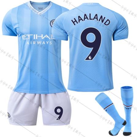 Manchester City F.C. 23-24 Hjemmetrøje HAALAND nr. 9 Fodboldtrøjesæt fodboldtrøjer 20
