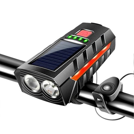 Uppladdningsbar solcellslampa för cykel med 130dB ringklocka, Ultraljus 1000LM cykelstrålkastare för mountainbike/landsvägscykel