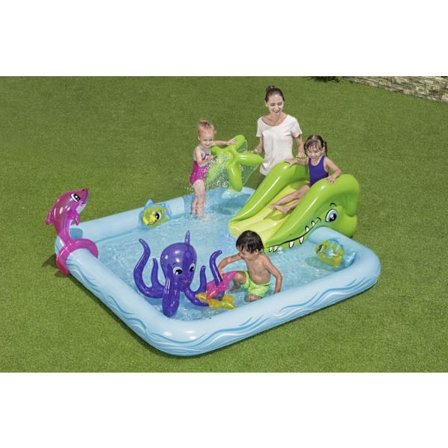 Uppblåsbar Pool med rutchkana, djur, vattensprut, 239x206x86cm
