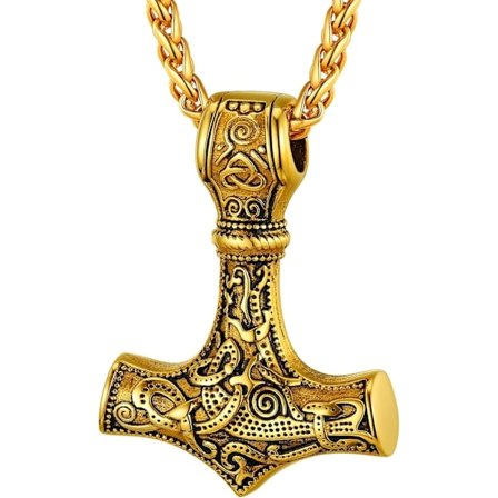 Thor Mjolnir Hammer Anheng Charm, Nordisk Viking Øks med Piggekjetting, Rustfritt Stål 02. Dorado