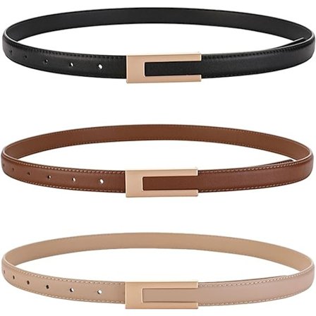 3PCS (Svart + Kamel + Khaki) Damebelte Klassisk Lærbelte Elegant Tynne Belter Enkle Belte Justerbart Belte for Jeans Bukser Kjole Uformell Dekor 105cm