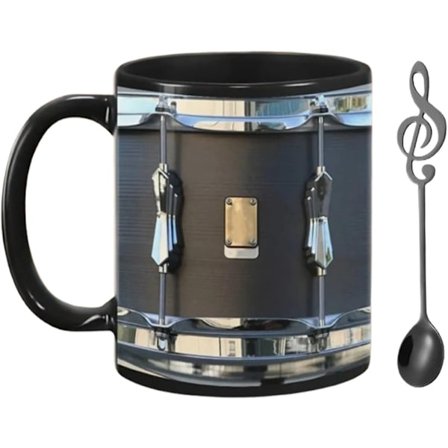 Svart vintage trommekopp med skje, 330 ml musikkopp, keramisk, vintage tromme kaffekopp, morsom kaffekopp, kul kopp for trommeslagere og musikere