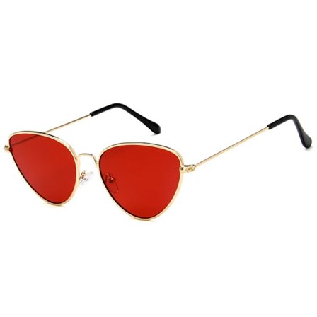 Golden trekantede solbriller rødt glas