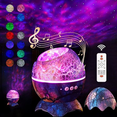 Tähtiprojektori, galaksivalon projektori makuuhuoneeseen dinosauruksen munankuori muoto, kaukosäädin ja valkoinen kohina Bluetooth-kaiutin, 14 väriä 