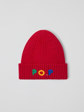 Polarn O. Pyret - Ribbed beanie with appliqué - 56|58 - Childrenswear - red