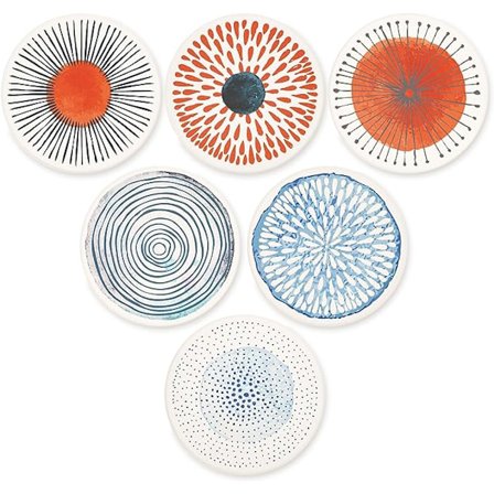 Sæt med 6 absorberende runde keramiske underkopper i sten