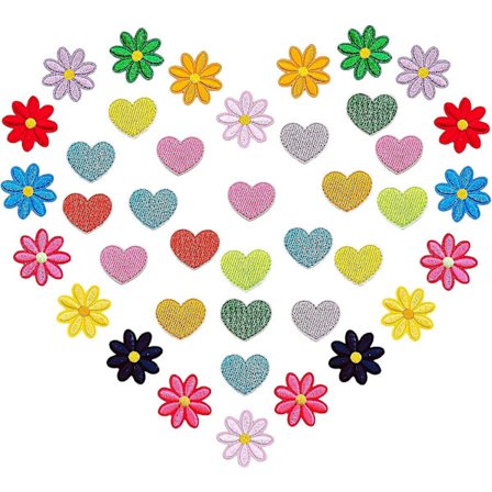 Dww-40 kpl silittämällä kiinnitettäviä kangasmerkkejä, Daisy Flower -silittämällä kiinnitettäviä kangasmerkkejä ja Mini Colorful Heart -kangasmerkkejä