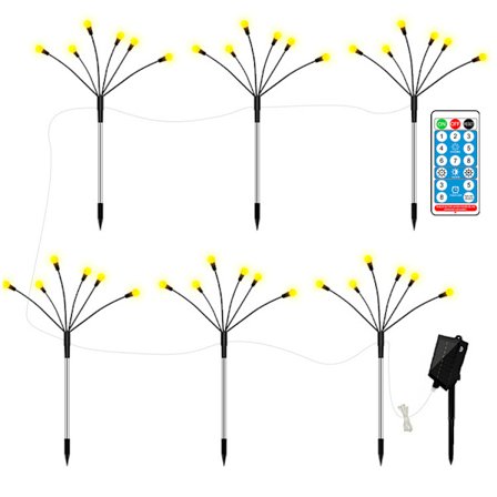 Utendørs hagesolcellelys, 6-pakke ildfluesolcellelys 8 lysmoduser, ildfluesolcellelys for stigårdsplassdekorasjon Swing Garden Li