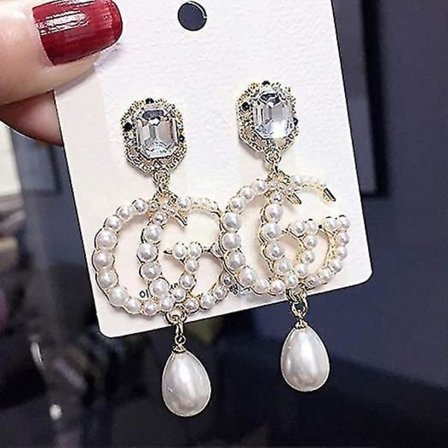 Bokstav G Perle Initial Ørepynt Krystall Elefant Luksus