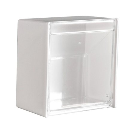 Seinään asennettava simpukankuorinen säilytyslaatikko muovipidike vanupuikoille, vanulapuille, annostelija hammaslangalle, kuminauhoille