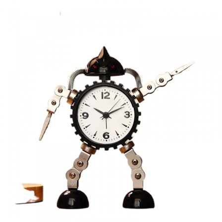 Gear Robot Vekkerklokke i Rustfritt Stål, Vekkerklokke med Blinkende Øyelys og Håndklips (Svart)