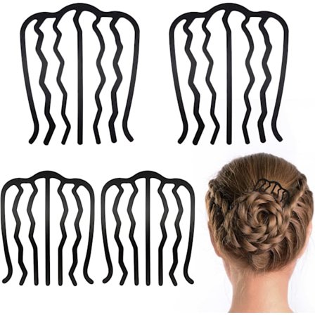 4-delt hårgaffel-spændeklips, sort U-formet retro hårsidekam,