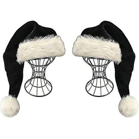 2 kpl Musta Joulupukin Hattu - Aikuisten Deluxe Mustavalkoinen Jouluhattu Pakkaus