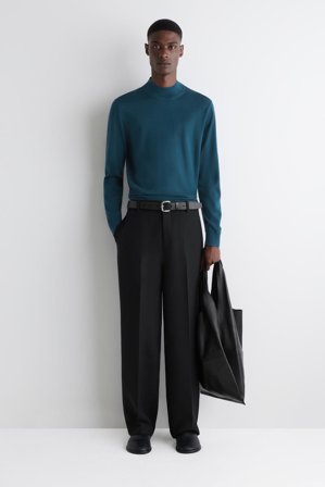 COS Homme Pull Slim À Col Montant En Laine in Turquoise