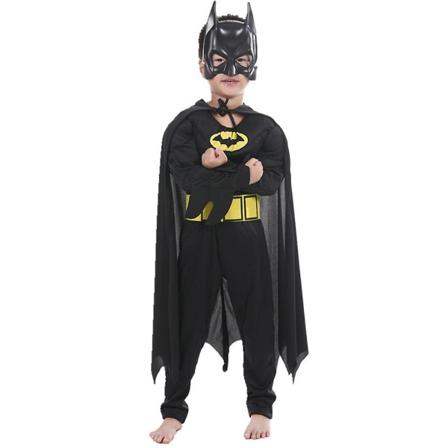 Batman Cosplay Dräkt Barn Pojkar Muscle Bat Dc Character Jumpsuit Cape Mask Set Nyårsfest Outfits 6-7 Years