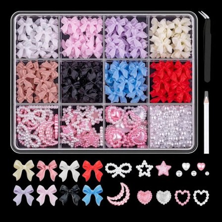 3D-kynsikoristeet, sekoitetut värit, monimuotoinen sekoitus, rusetti-kynsikoristeet, jalokivet, koristeet, ruusukristallikynnet, TH