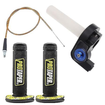 Motorsykkelgrep med 1/4 hurtiggasspjeld, 1200 mm gasskabel for Pro Taper-styre, terrengsykkel, motocrossdeler. Blått håndtak.